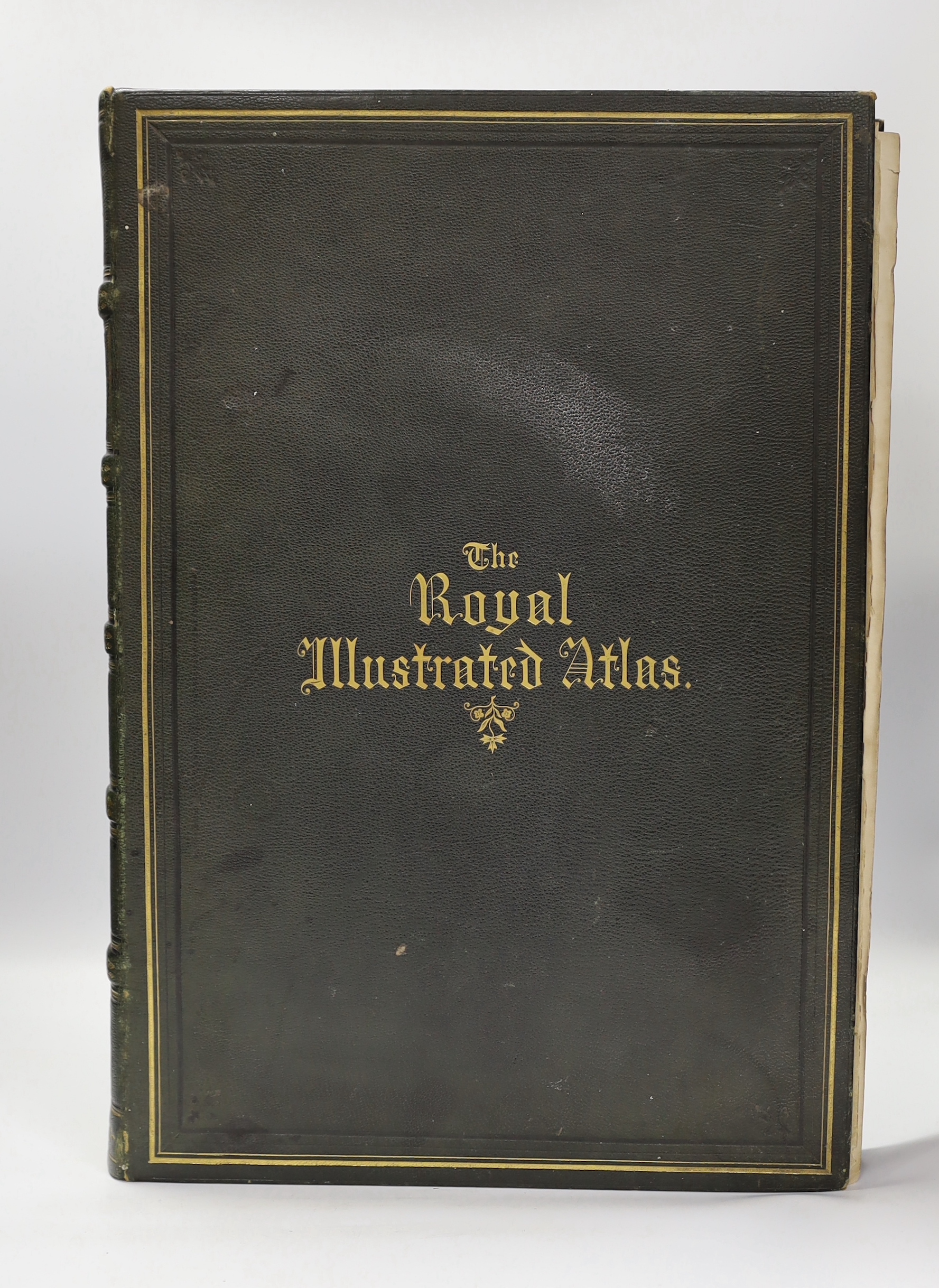 The Royal Illustrated Atlas, of Modern Geography ...pictorial engraved title and 74 coloured maps and plans (many pictorial, some d-page); publisher's gilt ruled and lettered black morocco, panelled spine, ge. and marble